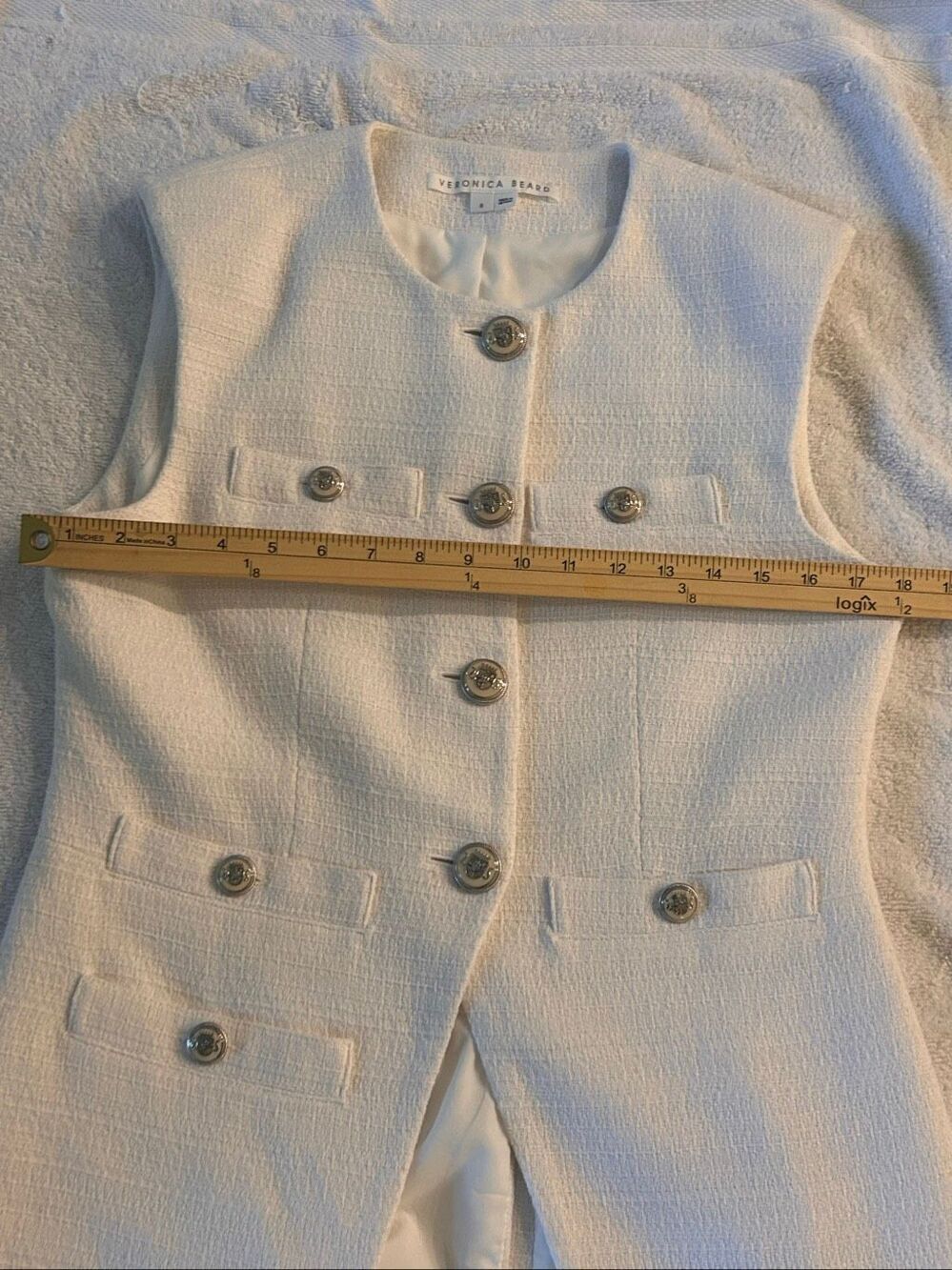 Veronica Beard Tamara White Textured Blazer Vest Size 8 - Picture 7 of 11